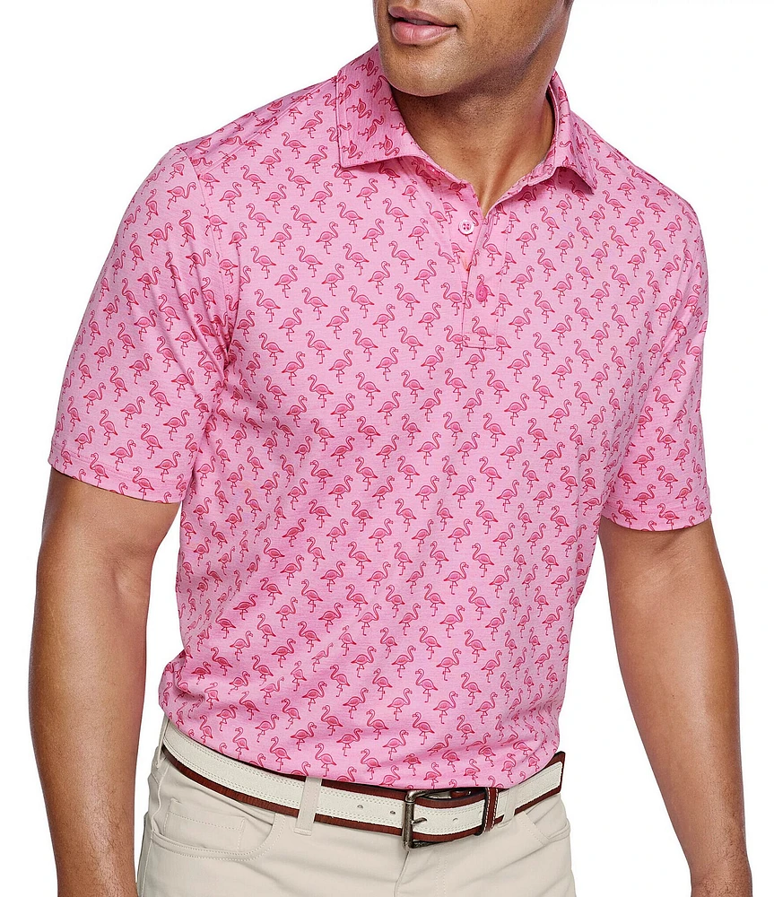 Johnston & Murphy XC4 Performance Stretch Cool Degree Tonal Flamingo Print Short Sleeve Polo Shirt