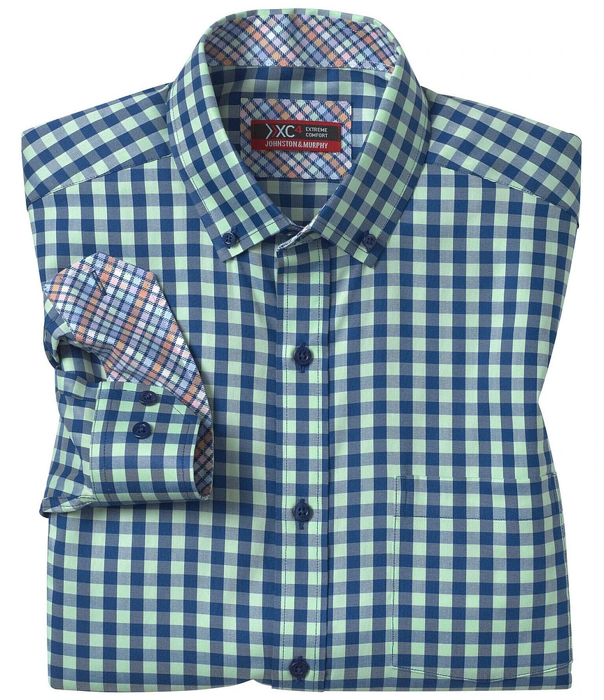 Johnston & Murphy XC4 Performance Stretch Two-Tone Gingham Long Sleeve Woven Shirt