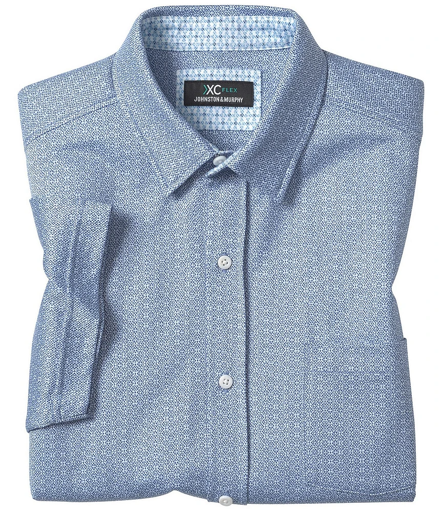 Johnston & Murphy XCFlex Birdseye Geo Print Short Sleeve Woven Shirt