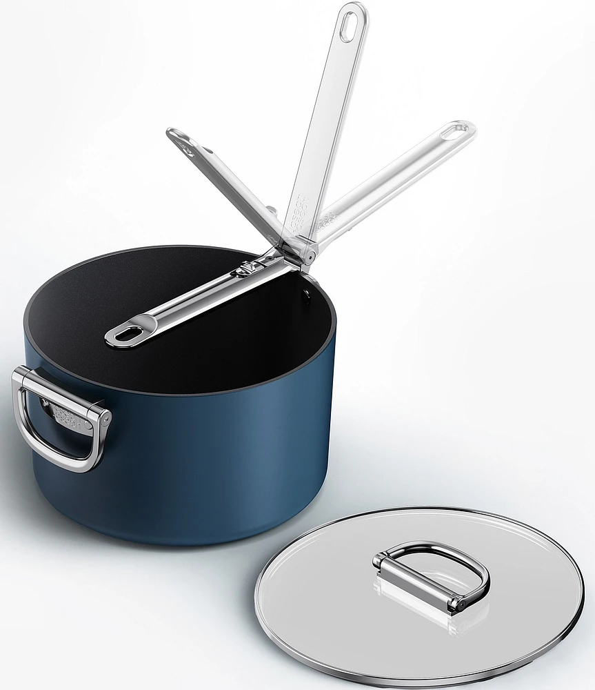 Joseph Joseph Space Folding Handle Ceramic Non-Stick Dark Blue Sauce Pan & Lid Also update copy