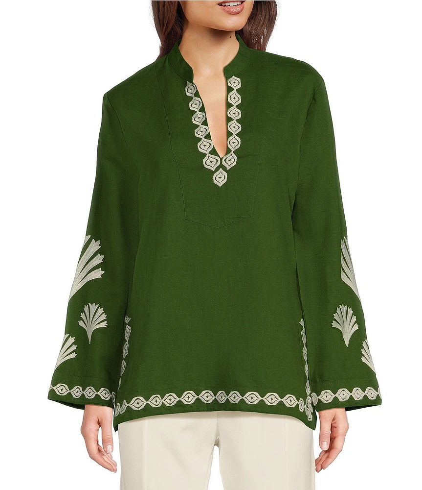 Jude Connally Elyce Embroidered Linen V-Neck Long Sleeve Tunic