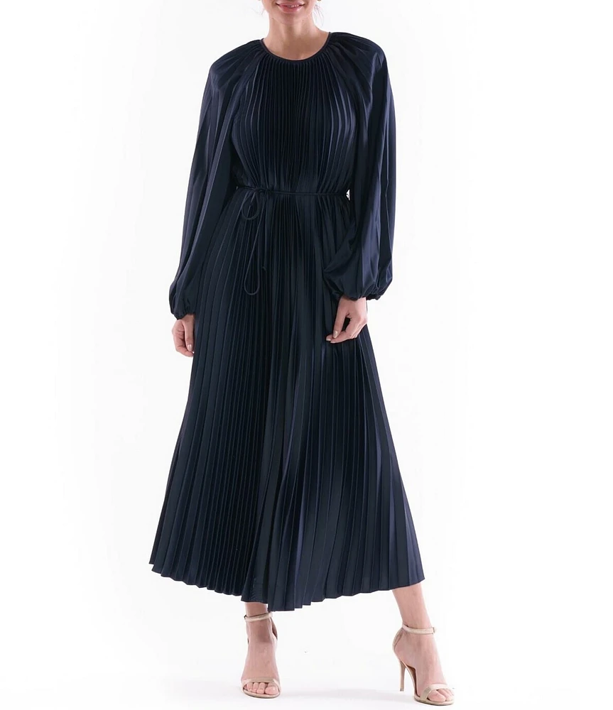 Julia Jordan Balloon Sleeve Pleated Satin Midi Dress