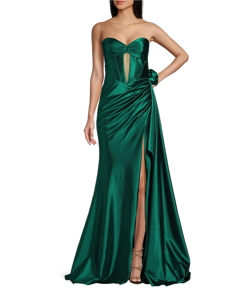 Jovani Strapless Corset Keyhole Side Sash Dress