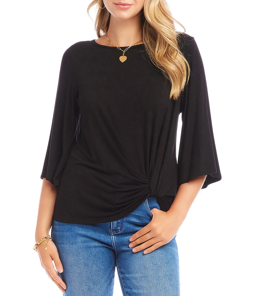 Karen Kane Boat Neck 3/4 Flare Sleeve Twist Hem Top