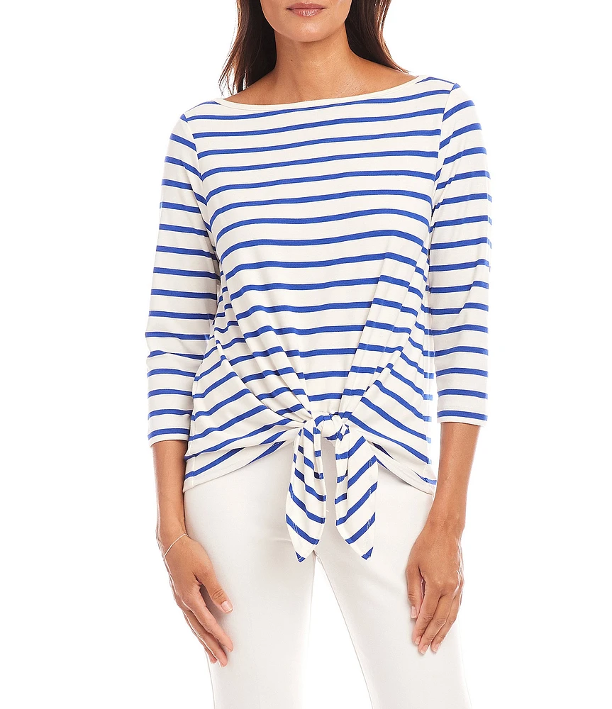 Karen Kane Boat Neck 3/4 Sleeve Striped Stretch Knit Top