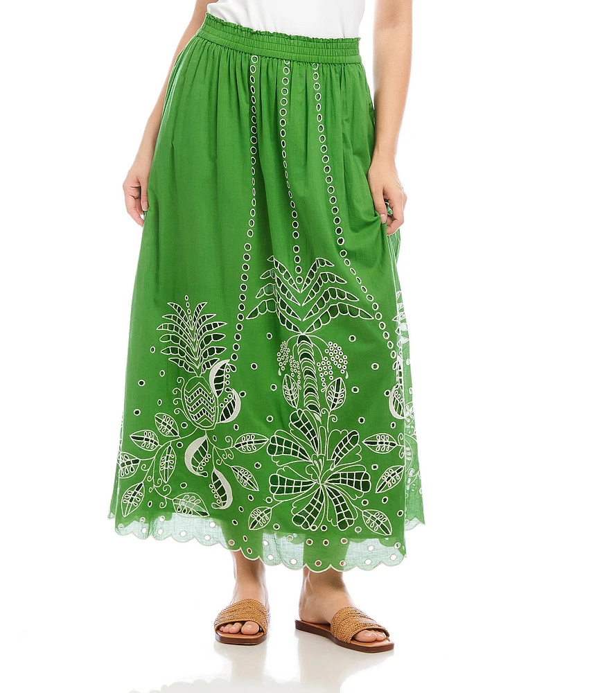 Karen Kane Embroidered Cut-Out A-Line Midi Skirt