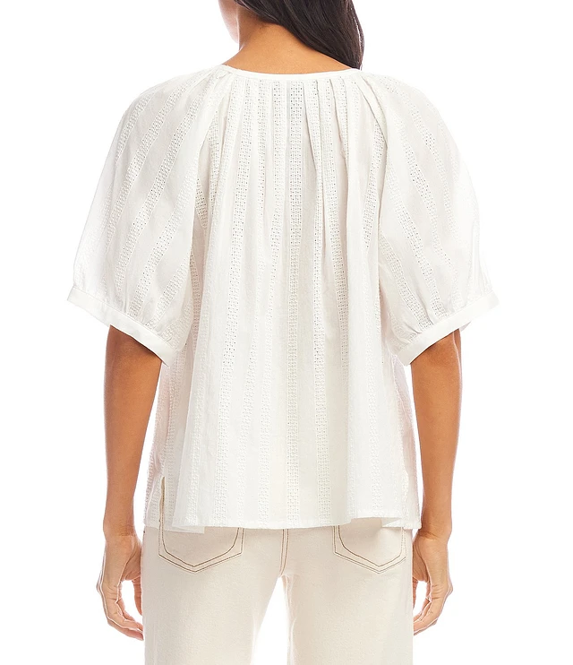 Karen Kane Textured Knit Crew Neck Short Puff Sleeve Top The