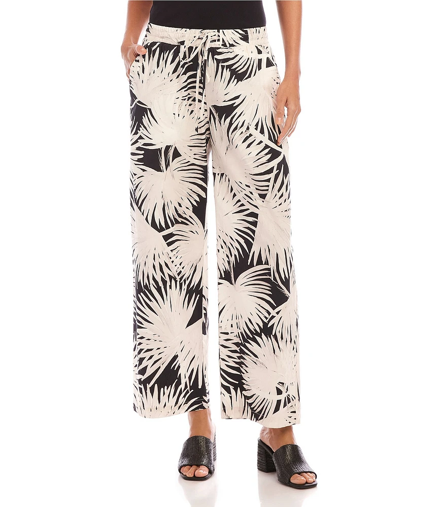 Karen Kane Tropical Palm Print Drawstring Coordinating Wide Leg Pants