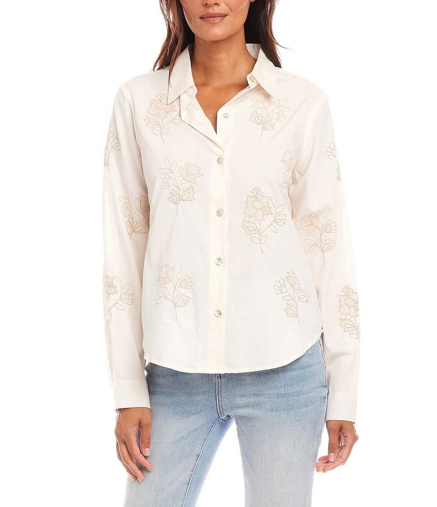 Karen Kane Petite Size Floral Embroidered Button-Front Shirt