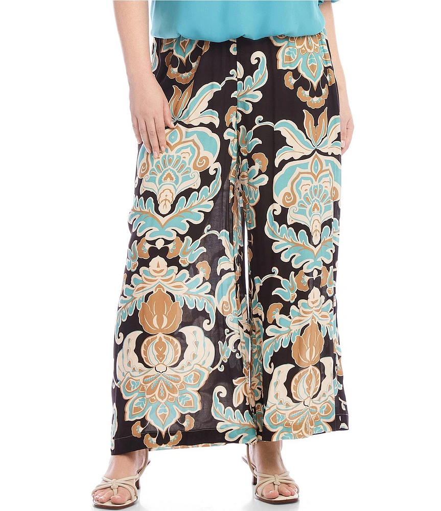 Karen Kane Plus Size Floral High Waist Wide-Leg Pull-On Pants