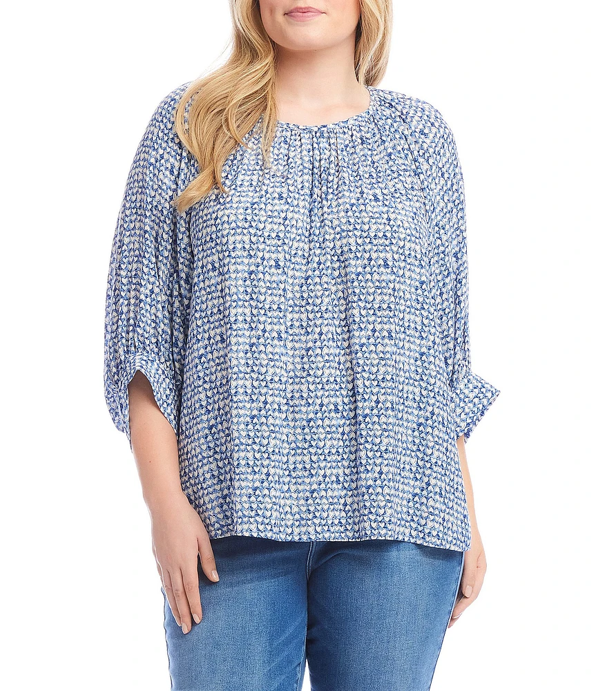 Karen Kane Plus Size Printed Boat Neck 3/4 Sleeve Top