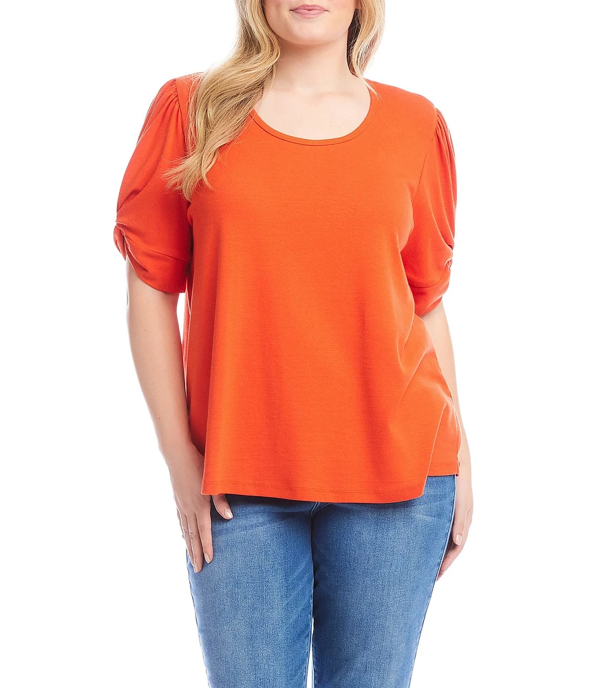 Karen Kane Plus Size Twisted Short Puff Sleeve Crew Neck Top