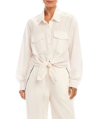 Karen Kane Point Collar Long Sleeve Tie-Front Top