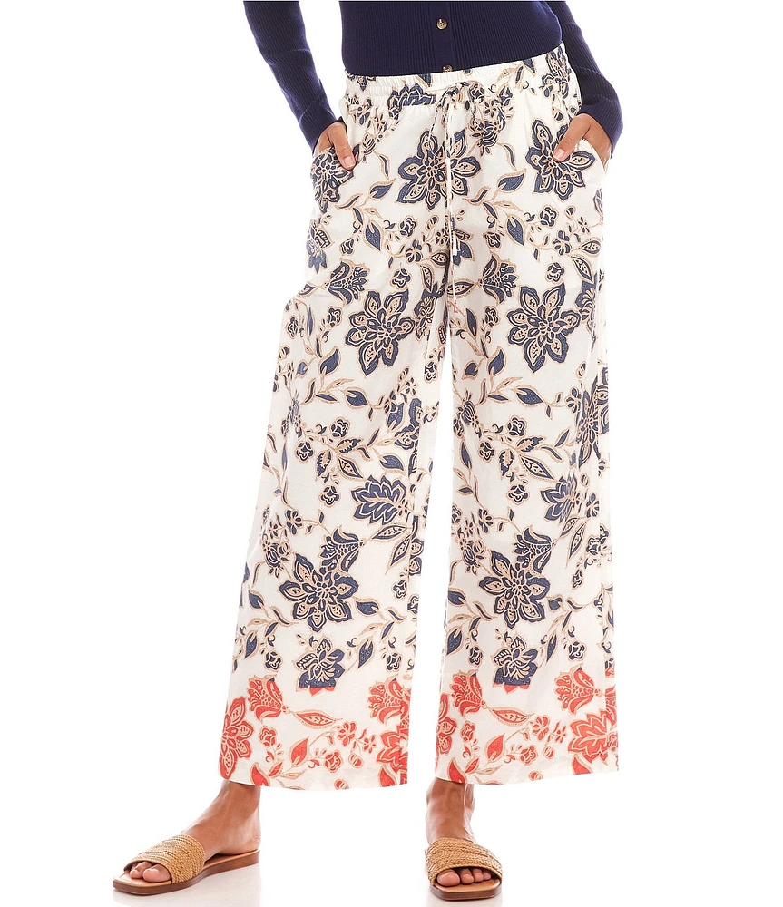 Karen Kane Poplin Batik Print High Rise Wide Leg Cropped Pants