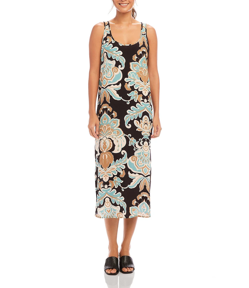 Karen Kane Scoop Neck Printed Side Slit Sleeveless Midi Dress