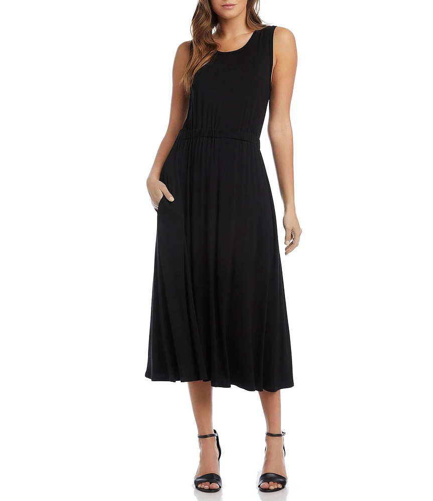 Karen Kane Sleeveless Cinched Waist Crew Neck Artisan Midi Dress
