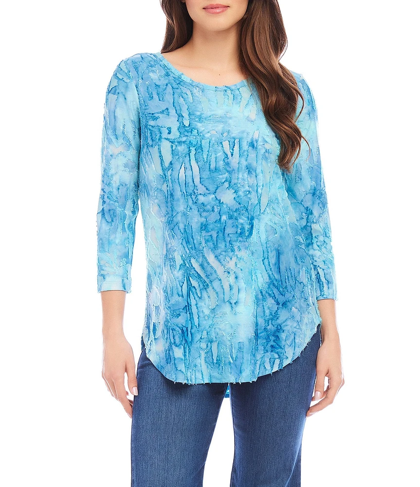 Karen Kane Tie Dye Burnout Crew Neck 3/4 Sleeve Tee