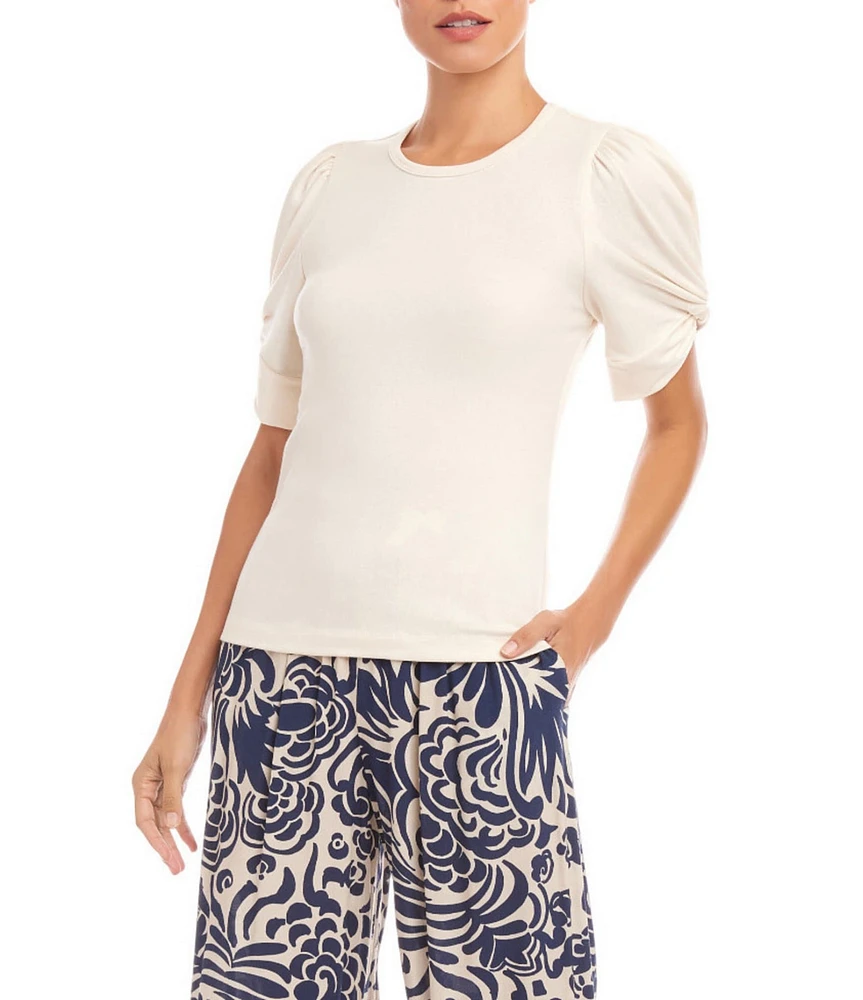 Karen Kane Twisted Short Puff Sleeve Crew Neck Top