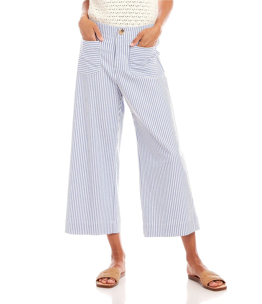 Karen Kane Wide Leg Blue Stripe Cropped Pants