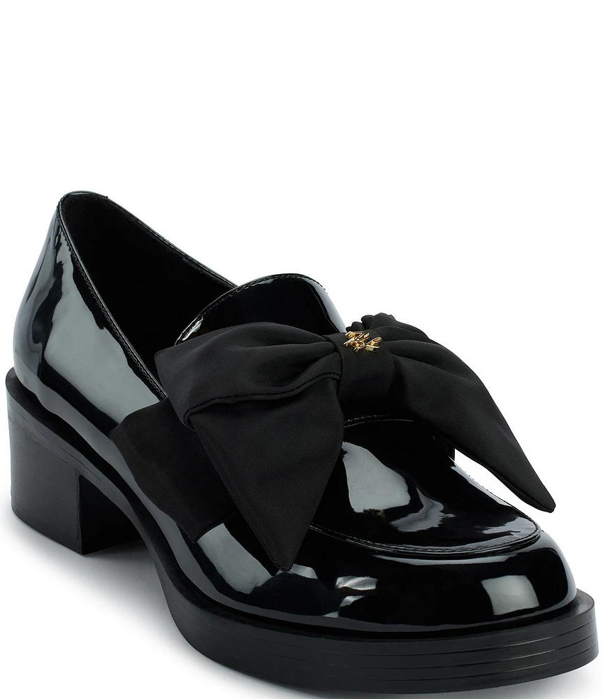 KARL LAGERFELD PARIS Camilla Patent Leather Bow Detail Loafers