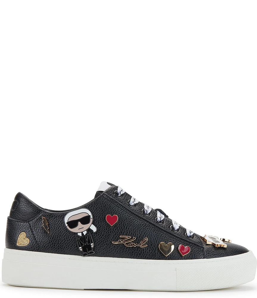 KARL LAGERFELD PARIS Cate Leather Pin Ornamented Sneakers