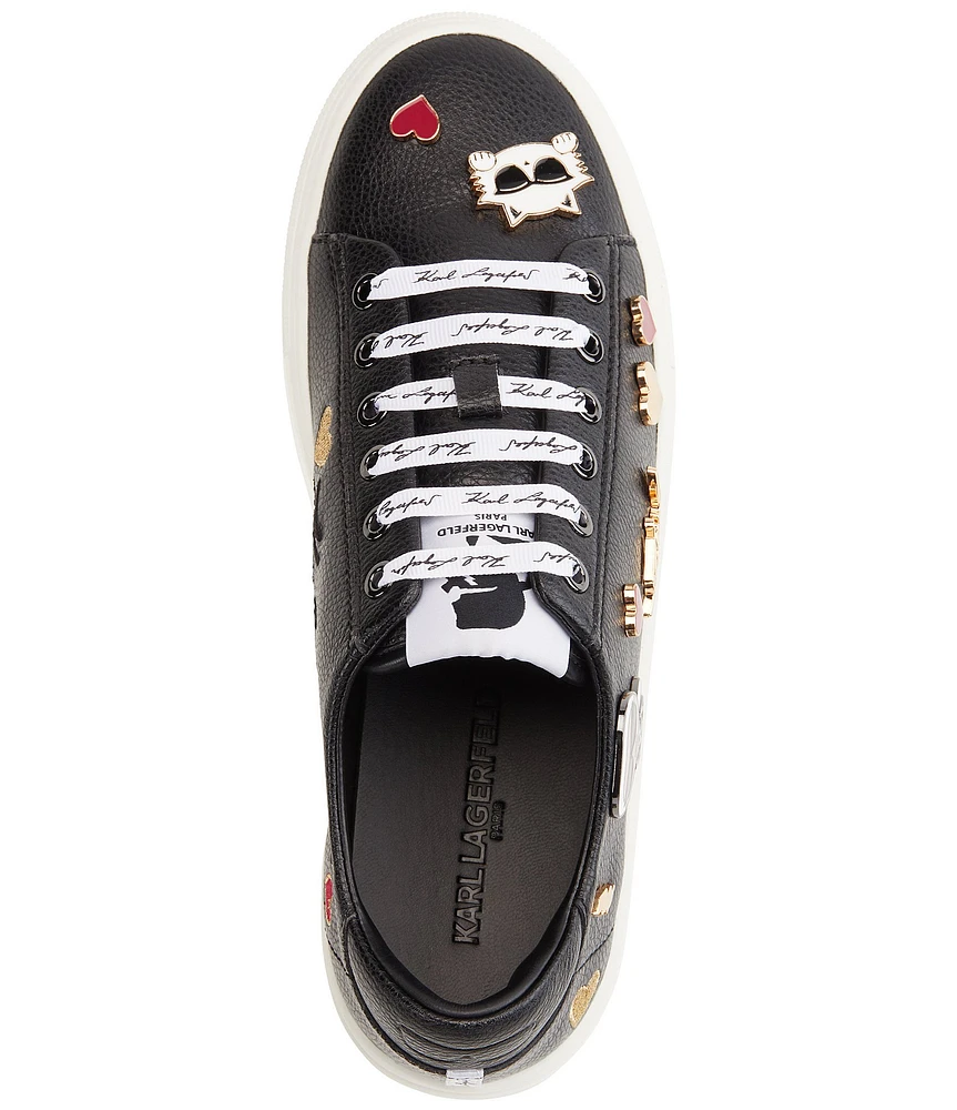 KARL LAGERFELD PARIS Cate Leather Pin Ornamented Sneakers