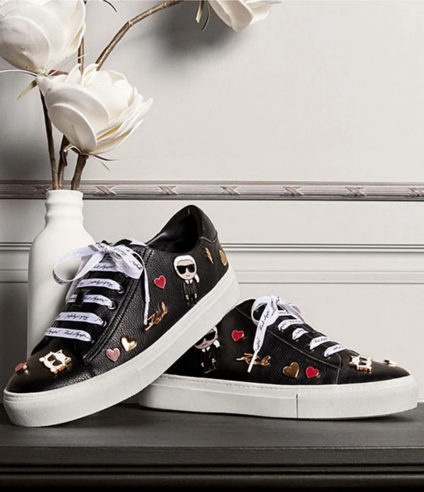 KARL LAGERFELD PARIS Cate Leather Pin Ornamented Sneakers
