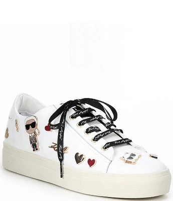 KARL LAGERFELD PARIS Cate Leather Pin Ornamented Sneakers