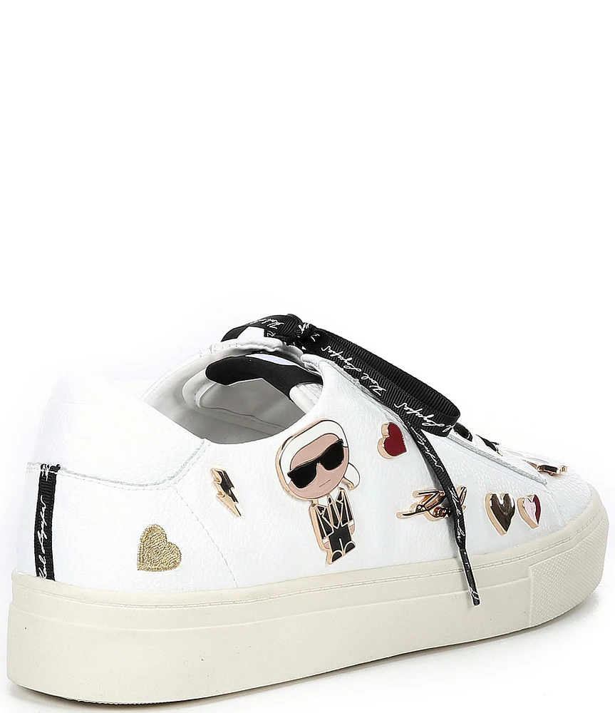 KARL LAGERFELD PARIS Cate Leather Pin Ornamented Sneakers