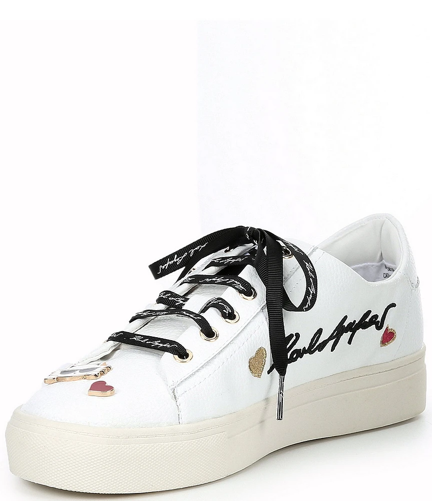 KARL LAGERFELD PARIS Cate Leather Pin Ornamented Sneakers