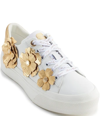 KARL LAGERFELD PARIS Georgia Floral Ornament Leather Sneakers