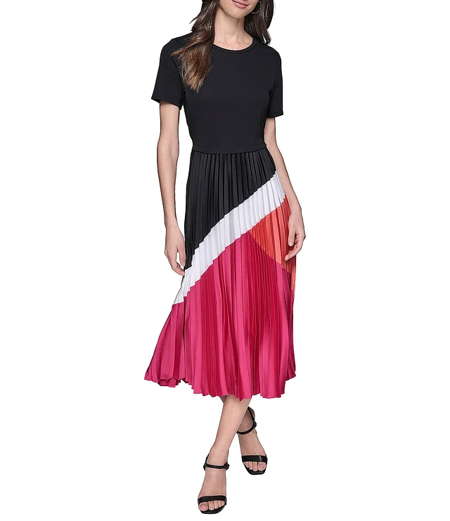 karl lagerfeld paris jersey satin color block midi dress KARL LAGERFELD PARIS Women's Satin Colorblocked Midi Dress