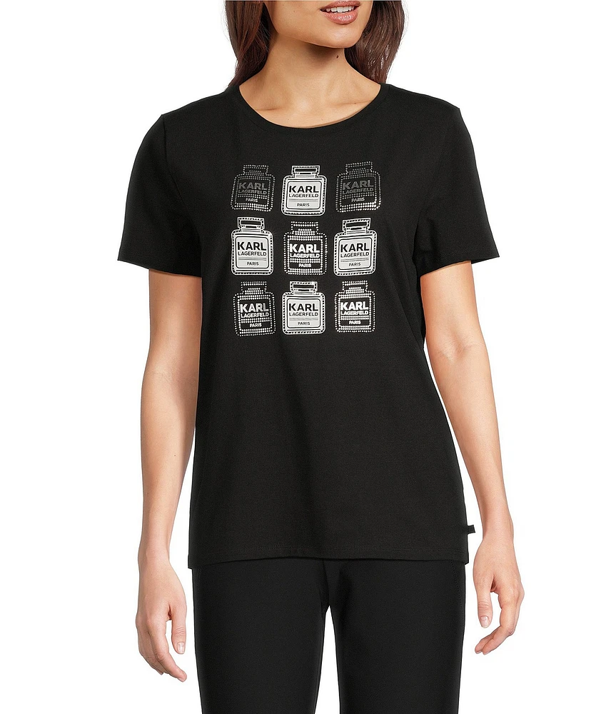 KARL LAGERFELD PARIS Knit Crew Neck Short Sleeve Perfume Graphic Tee