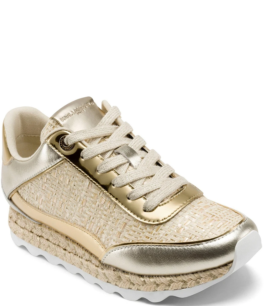 KARL LAGERFELD PARIS Miara Raffia and Leather Platform Espadrille Sneakers
