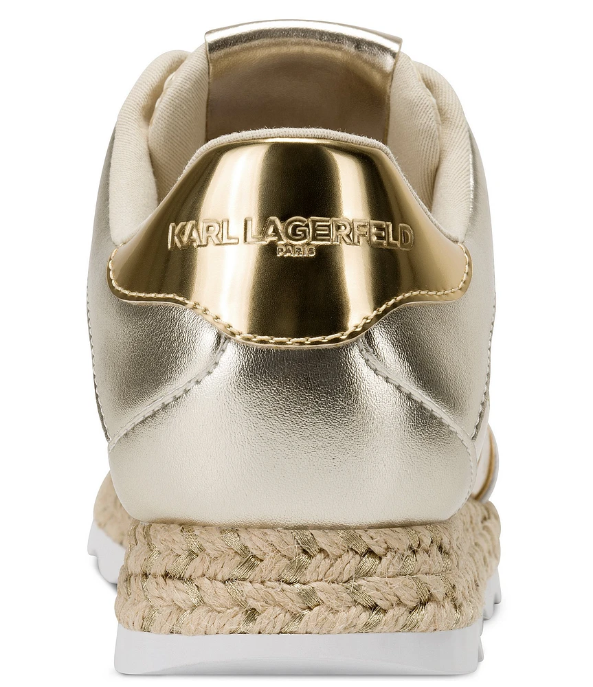 KARL LAGERFELD PARIS Miara Raffia and Leather Platform Espadrille Sneakers