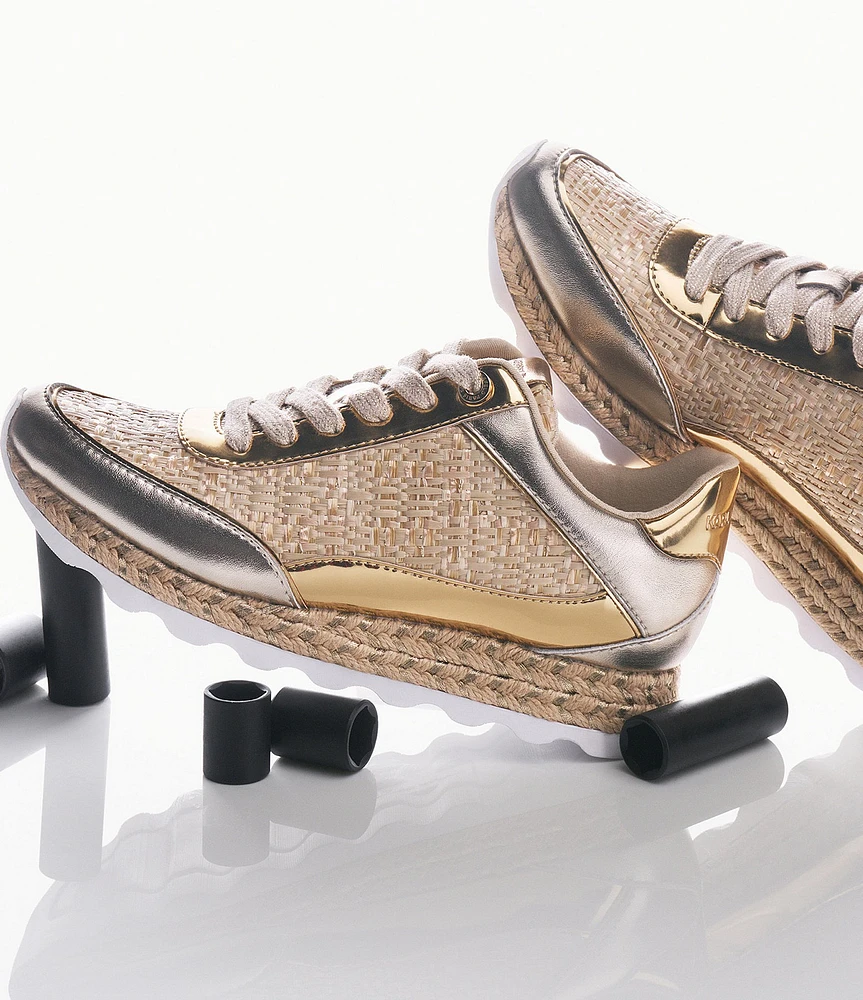 KARL LAGERFELD PARIS Miara Raffia and Leather Platform Espadrille Sneakers