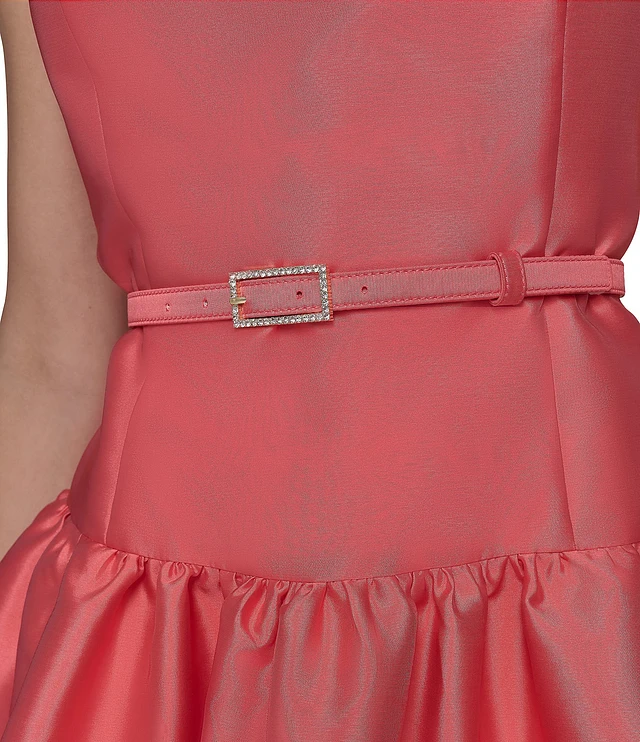 KARL LAGERFELD PARIS Round Neck Drop Waist Taffeta Dress | Liberty Center KARL LAGERFELD PARIS Round Neck Drop Waist Taffeta Dress | Liberty Center