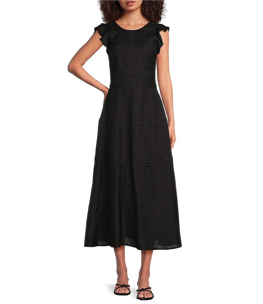 KARL LAGERFELD PARIS Round Neck Sleeveless A-Line Midi Dress