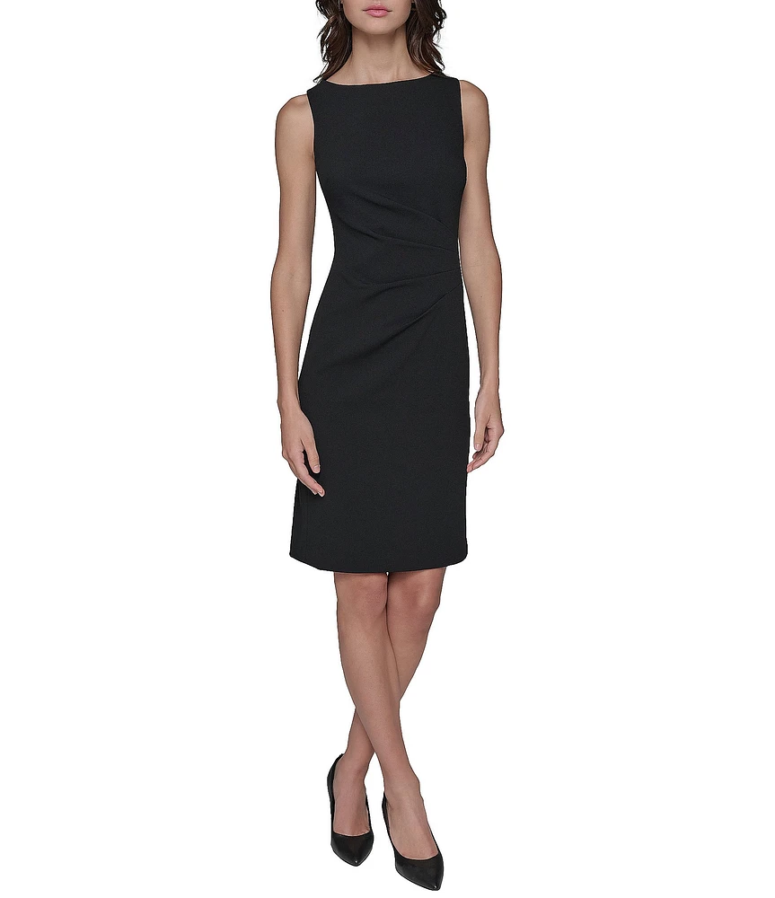 KARL LAGERFELD PARIS Sleeveless Ruched Scuba Crepe Sheath Dress