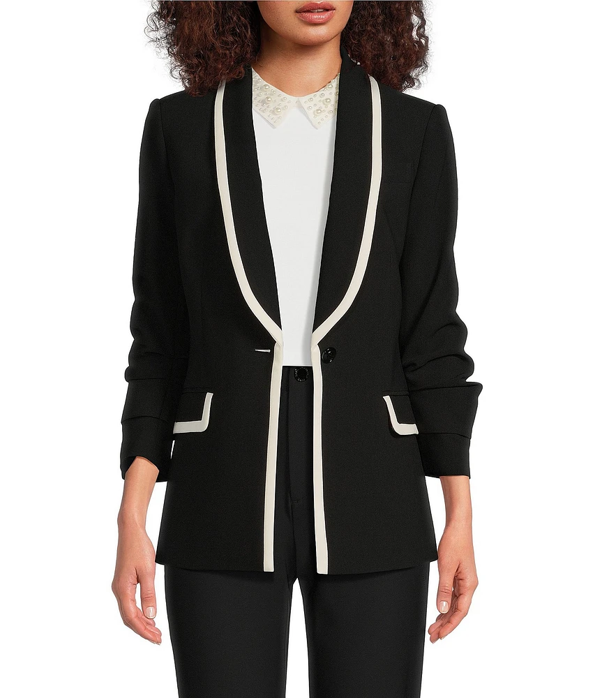 KARL LAGERFELD PARIS Stretch Contrast Trim Long Sleeve Jacket