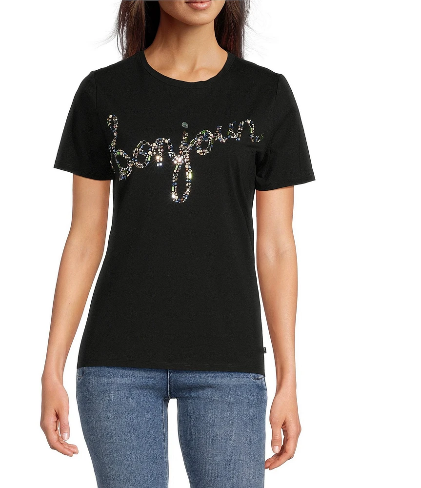 KARL LAGERFELD PARIS Stretch Knit Crew Neck Short Sleeve Tee