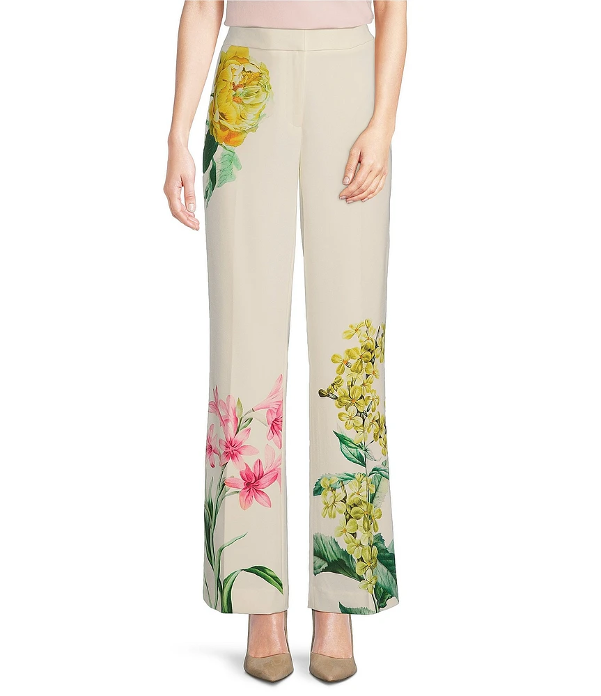 KARL LAGERFELD PARIS Coordinating Stretch Twill Floral Print Straight Leg Pants