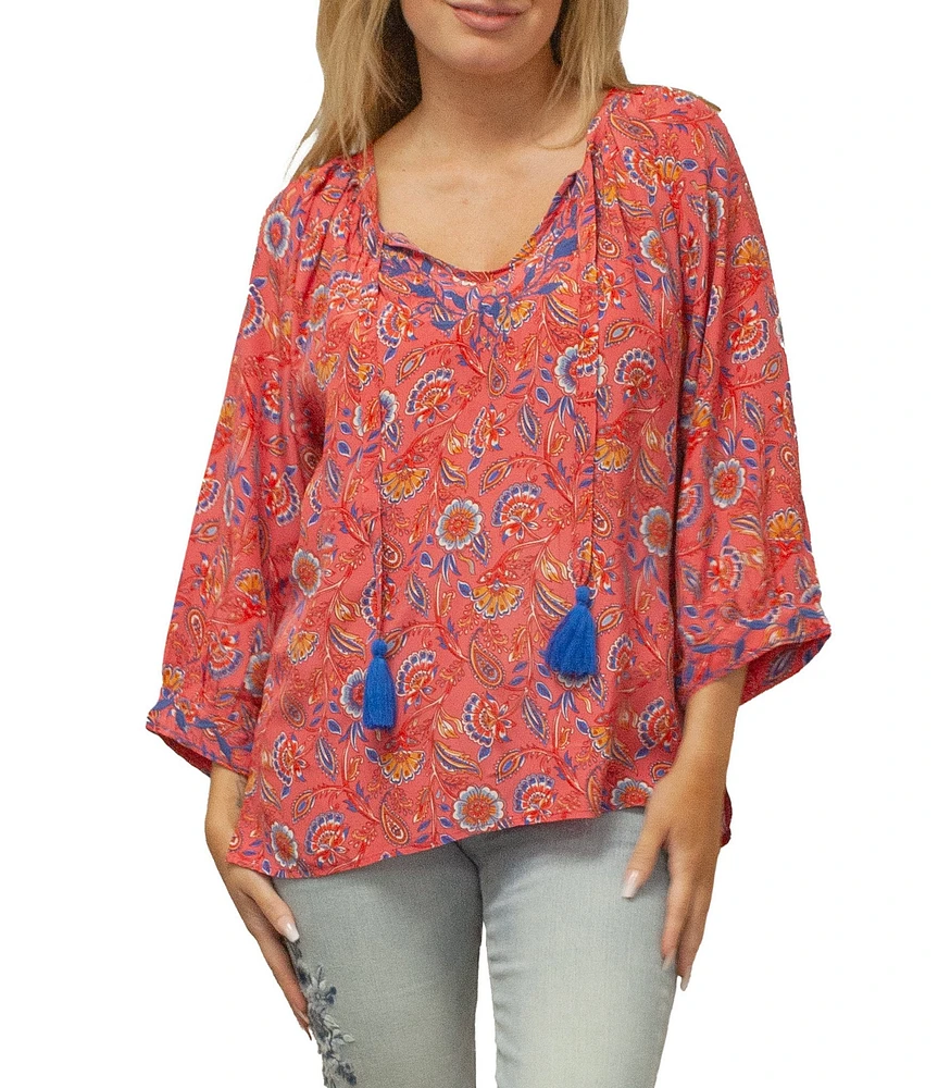 Karyn Seo Penny Embroidered Round Neck 3/4 Sleeve Blouse