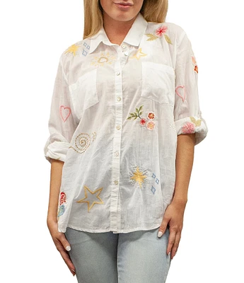 Karyn Seo Rachelle Cotton Voile Doodle Embroidered Button Front Shirt