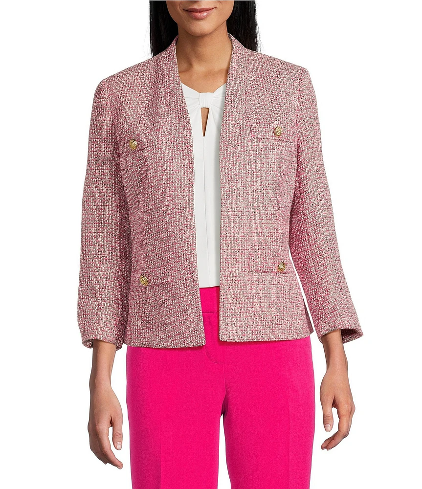 Kasper Collarless Long Sleeve Tweed Jacket