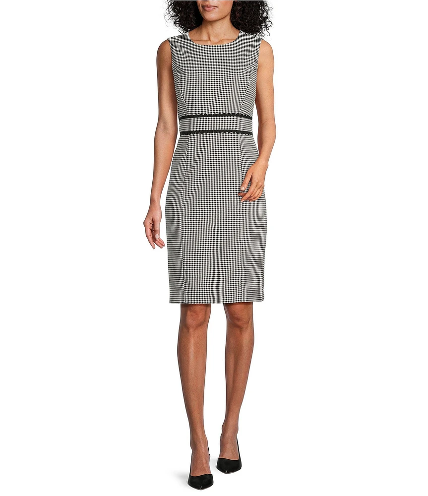 Kasper Gingham Round Neck Sleeveless Sheath Dress