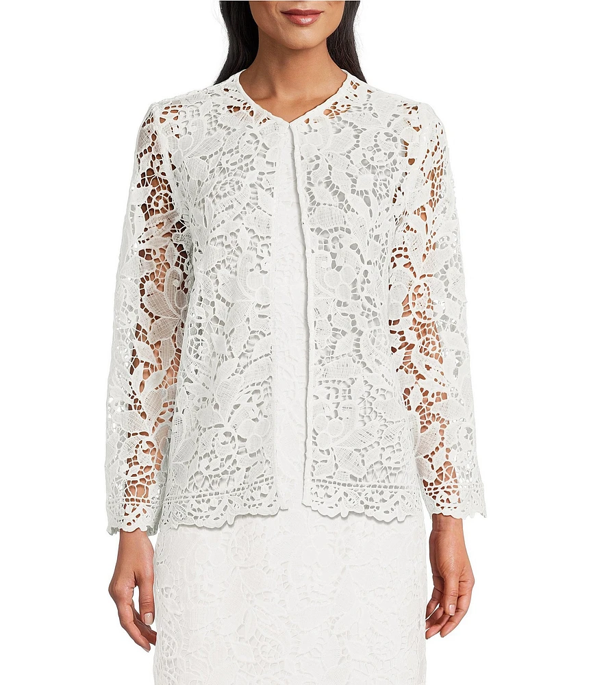 Kasper Lace Open front Collarless 3/4 Sleeve Cardigan