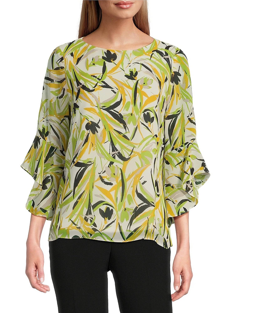 Kasper Petite Size Chiffon 3/4 Ruffle Sleeve Blouse