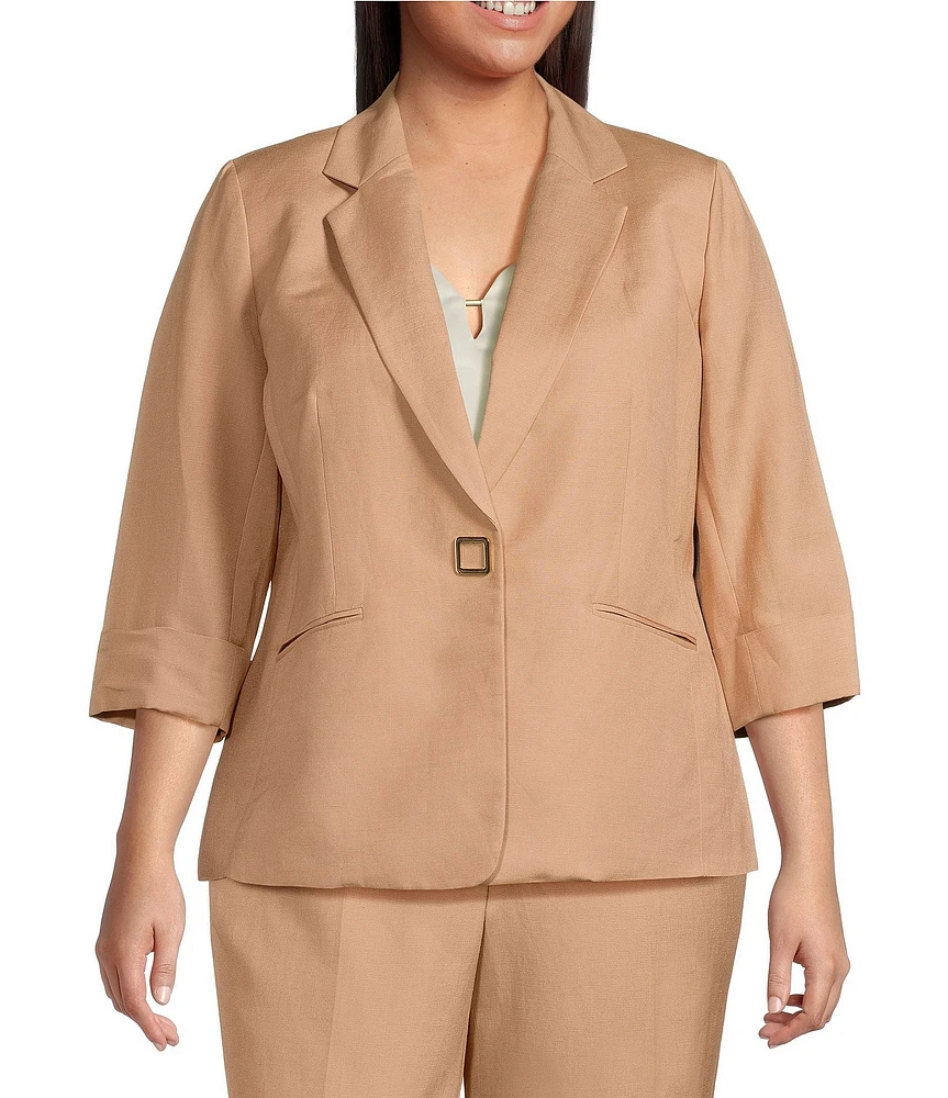 Kasper Plus Size Notch Collar Cuff Sleeve Square Snap Jacket