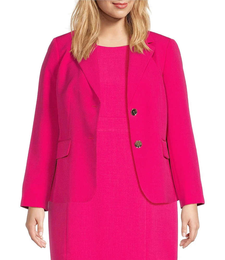 Kasper Plus Size Stretch Crepe Notch Collar 2-Button Jacket